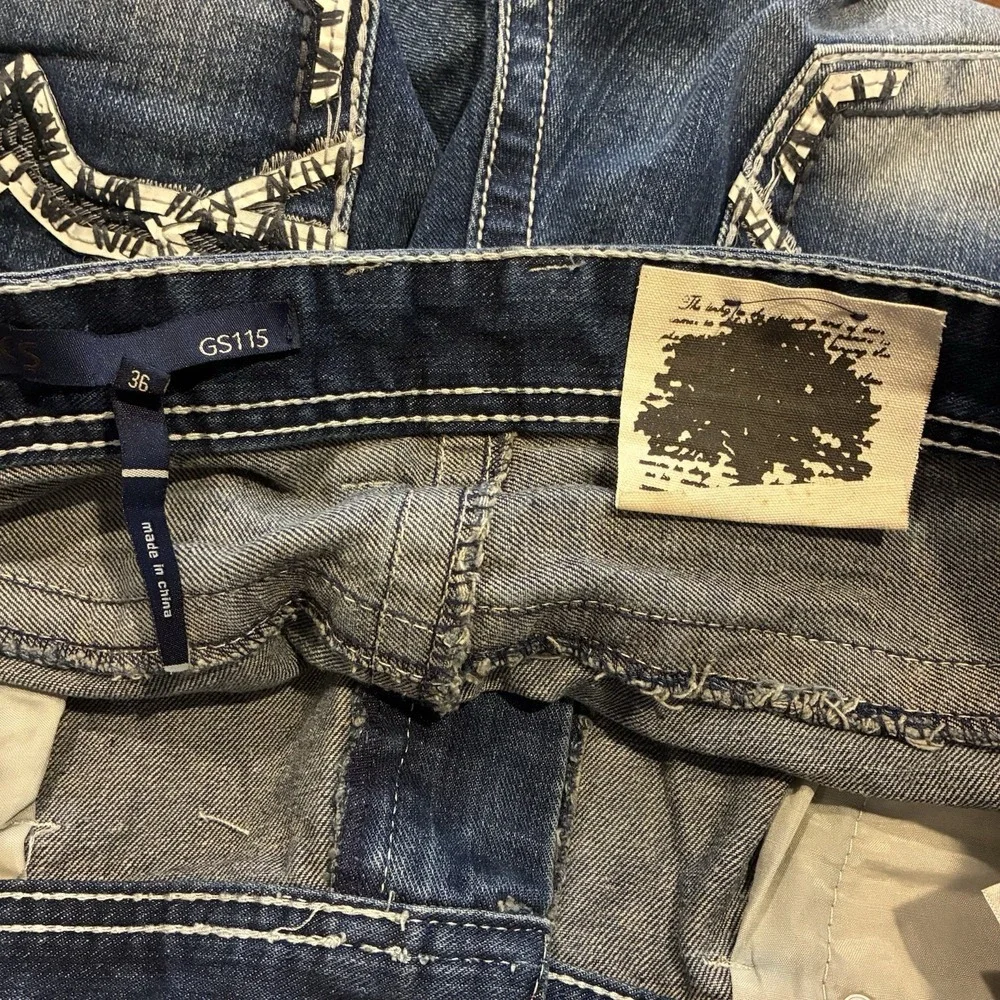 GS-115 Jeans Mens 36 Blue Premium Straight Leg Contrast Stitch Streetwear Denim